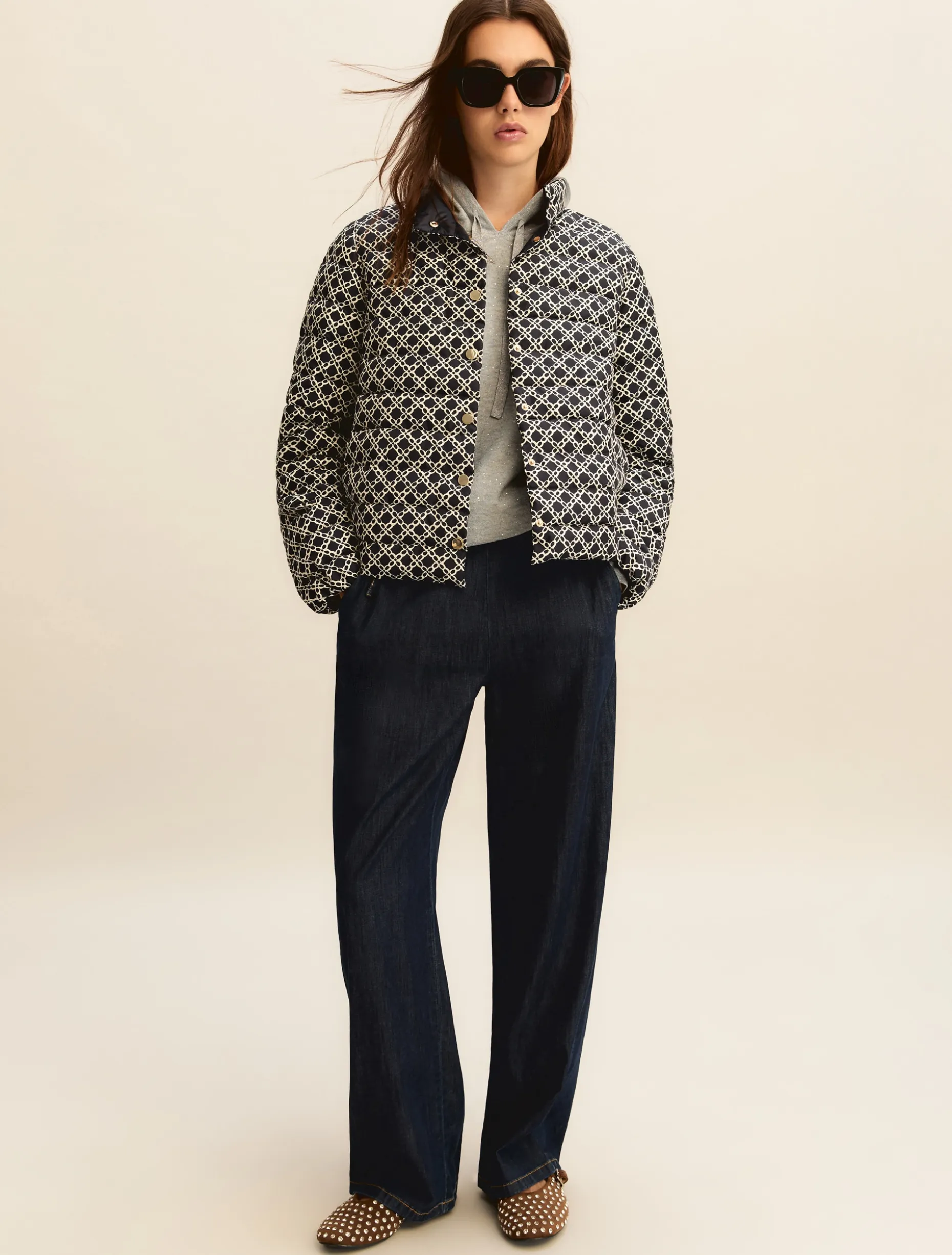 Maglia con cappuccio in light wool lurex e micro paillette - GRIGIO CHIARO MELANGE