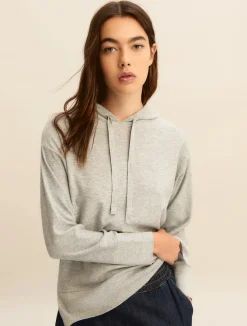 Maglia con cappuccio in light wool lurex e micro paillette - GRIGIO CHIARO MELANGE
