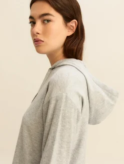 Maglia con cappuccio in light wool lurex e micro paillette - GRIGIO CHIARO MELANGE