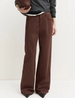 Pantalone 5 tasche in raso stretch - MARRONE