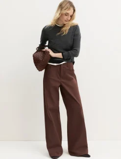 Pantalone 5 tasche in raso stretch - MARRONE