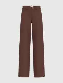 Pantalone 5 tasche in raso stretch - MARRONE