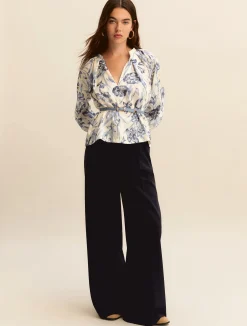 Pantalone ampio in twill stretch - BLU