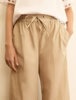 Pantalone ampio wide leg in popeline - BEIGE