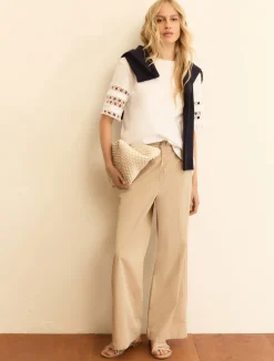 Pantalone ampio wide leg in popeline - BEIGE