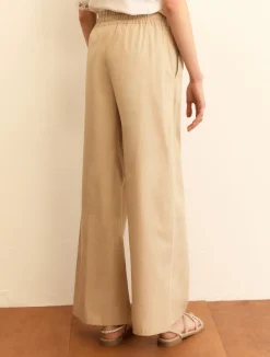Pantalone ampio wide leg in popeline - BEIGE
