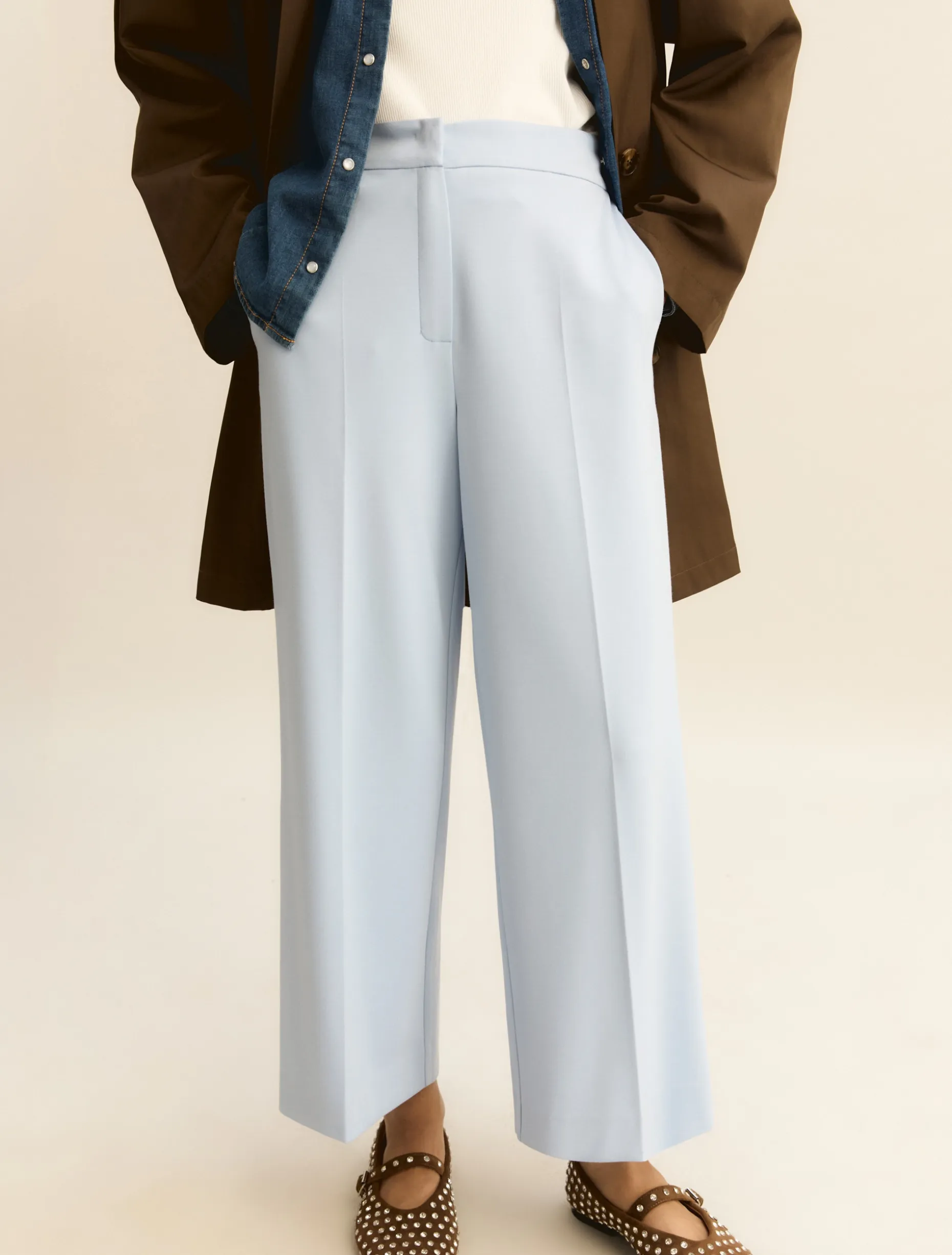 Pantalone cropped in jersey - AZZURRO