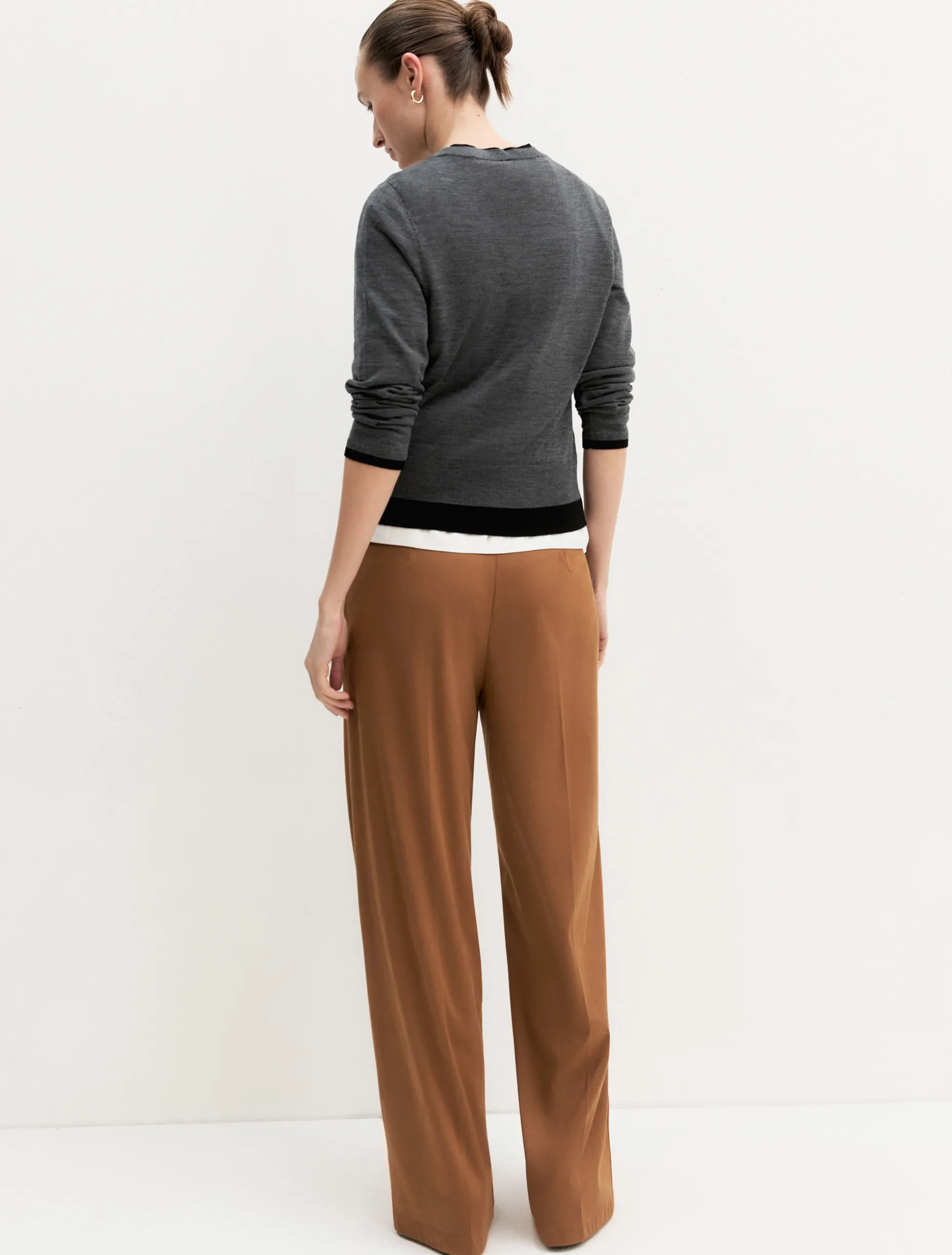 Pantalone dritto in jersey stretch - COGNAC
