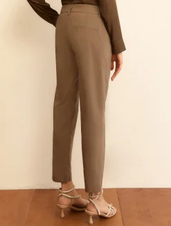 Pantalone dritto in popeline stretch - TORTORA