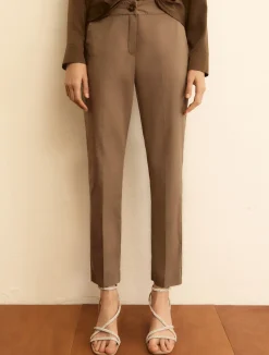 Pantalone dritto in popeline stretch - TORTORA