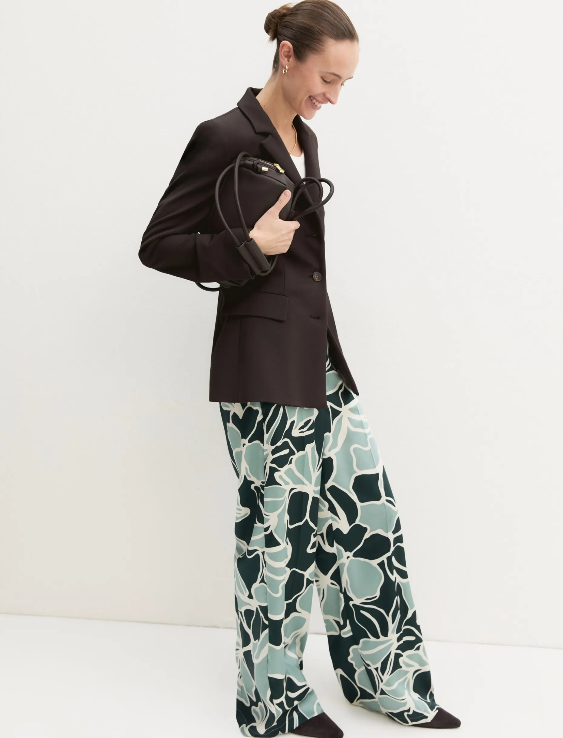 Pantalone dritto in twill stampato - VERDE OPALE