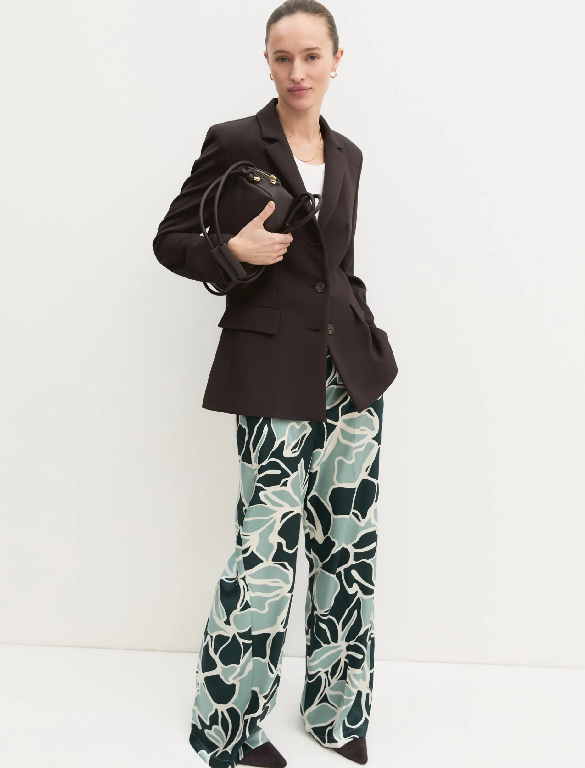 Pantalone dritto in twill stampato - VERDE OPALE