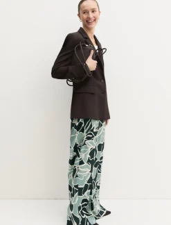 Pantalone dritto in twill stampato - VERDE OPALE