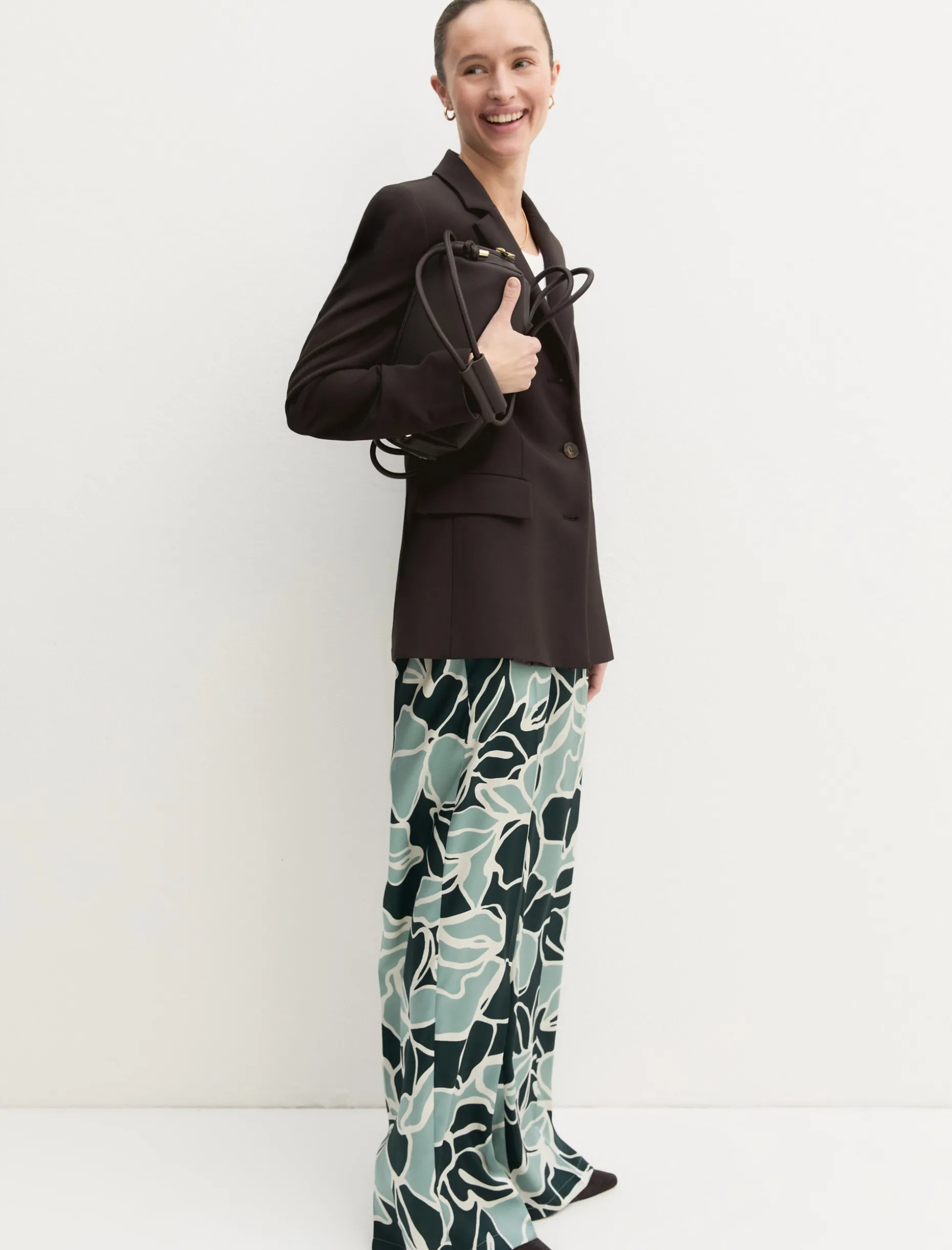 Pantalone dritto in twill stampato - VERDE OPALE