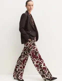Pantalone dritto in twill stampato - MARRONE