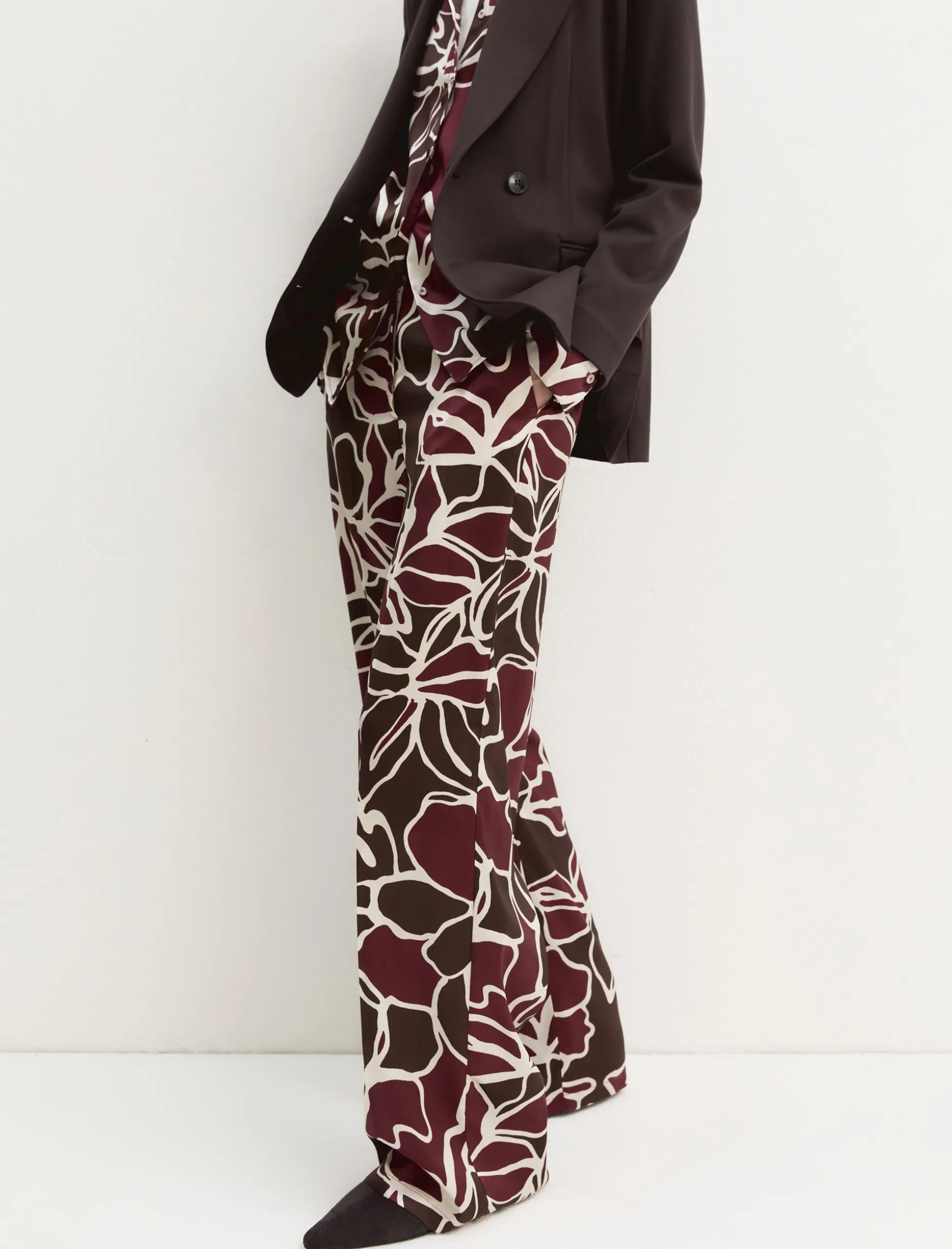 Pantalone dritto in twill stampato - MARRONE