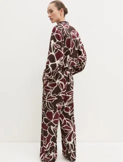 Pantalone dritto in twill stampato - MARRONE