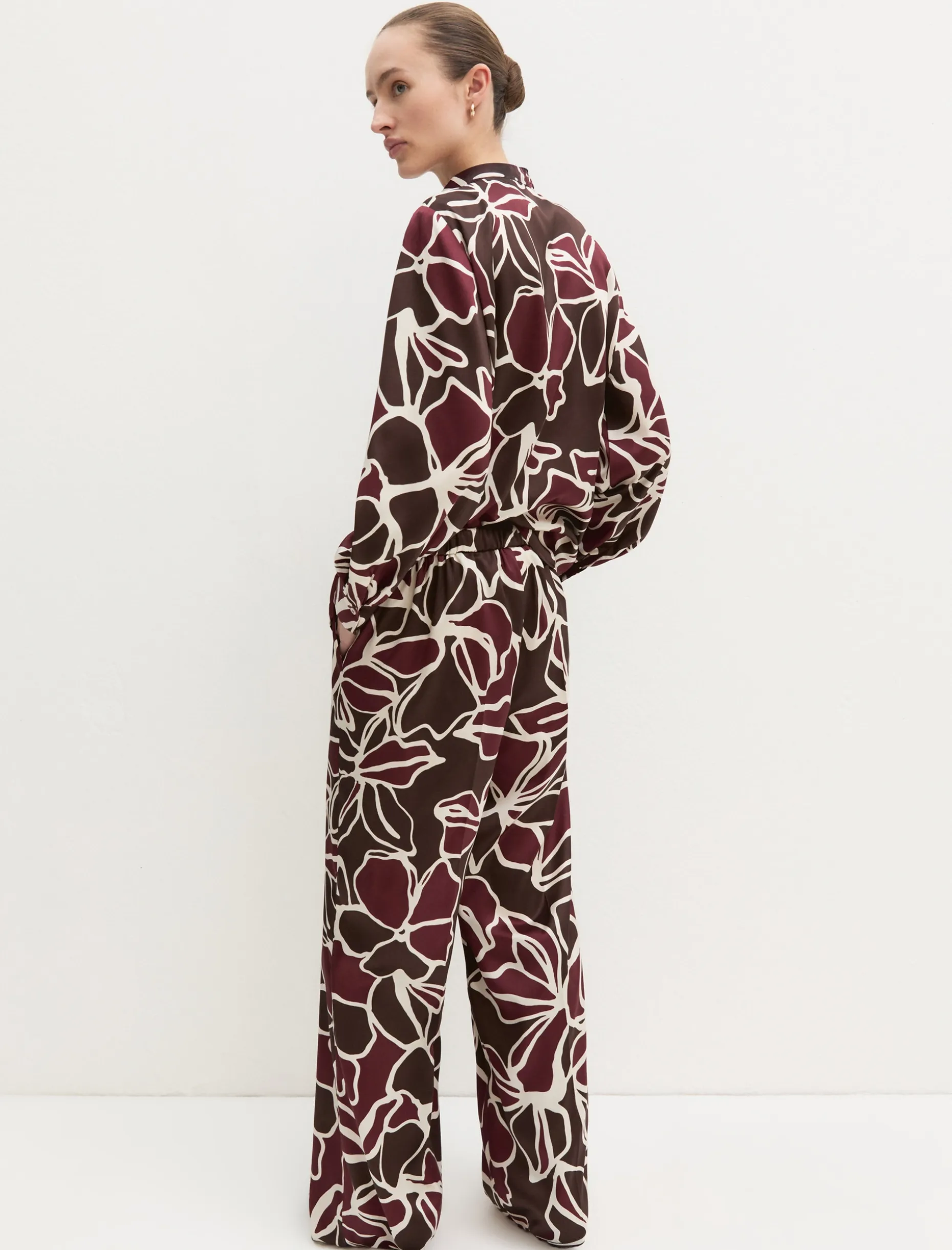 Pantalone dritto in twill stampato - MARRONE