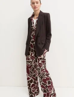 Pantalone dritto in twill stampato - MARRONE