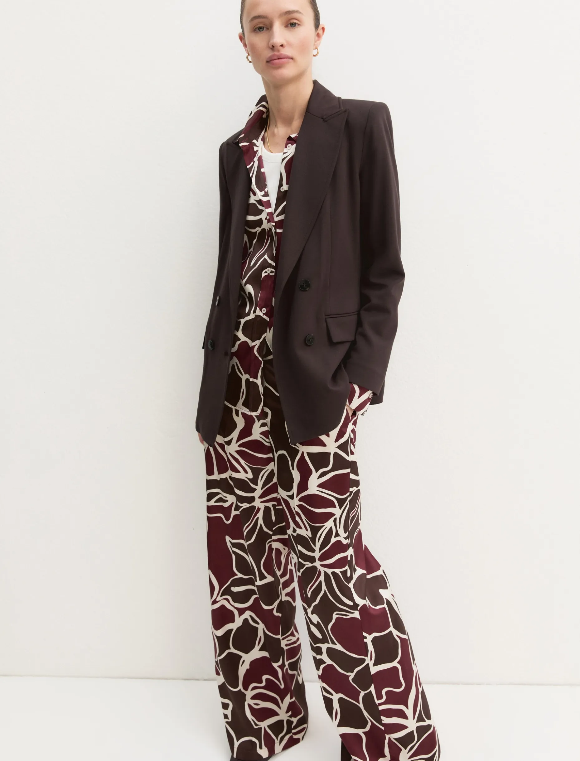 Pantalone dritto in twill stampato - MARRONE