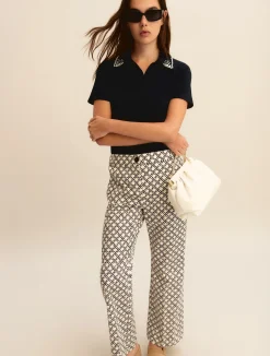 Pantalone flare in cotone stretch - PANNA