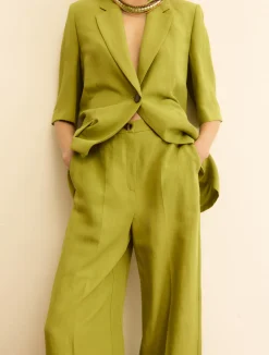 Pantalone fluido in viscosa e lino - VERDE MELA