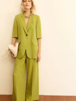 Pantalone fluido in viscosa e lino - VERDE MELA