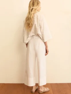 Pantalone in popeline con cintura - BIANCO