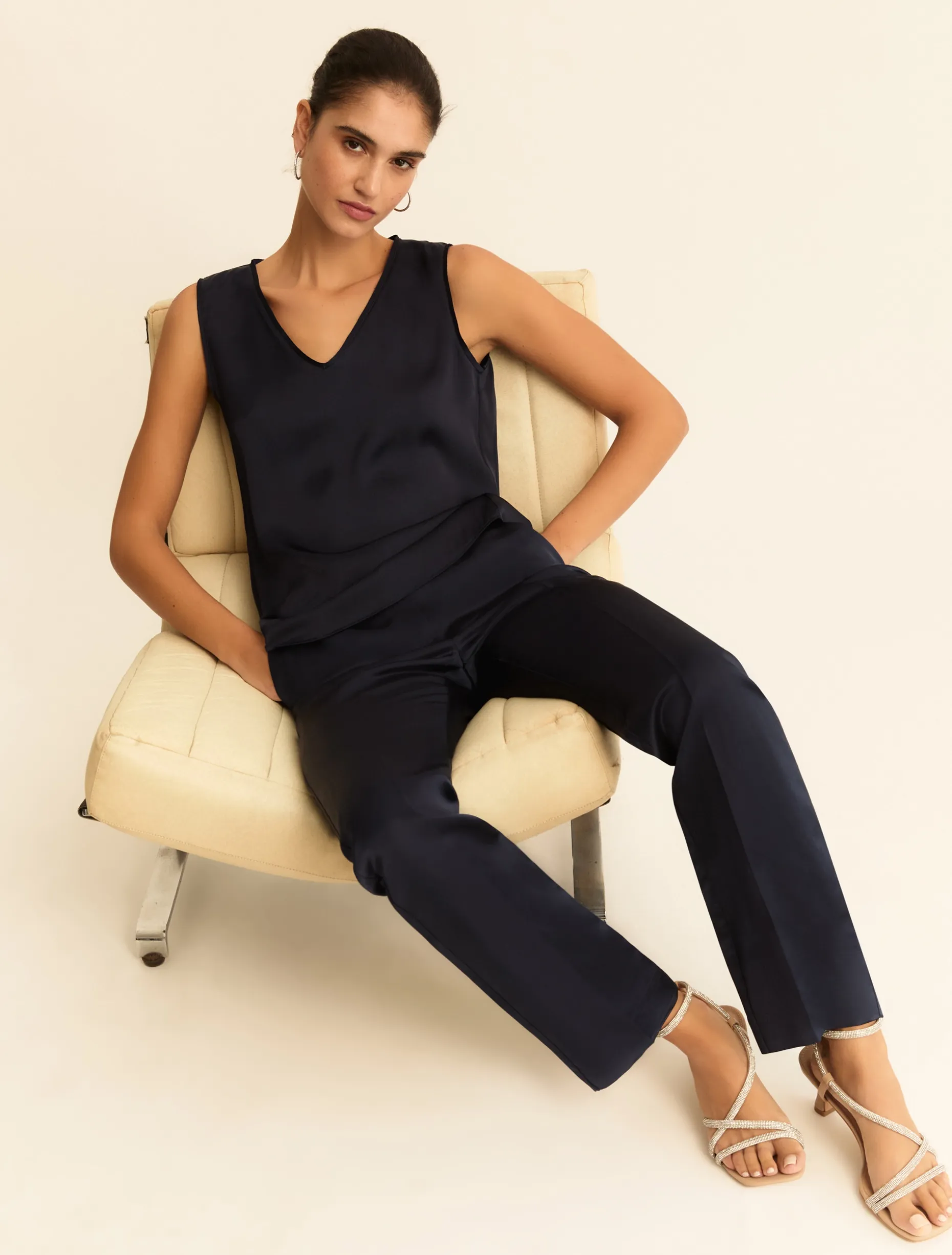 Pantalone in raso di lino e viscosa - BLU