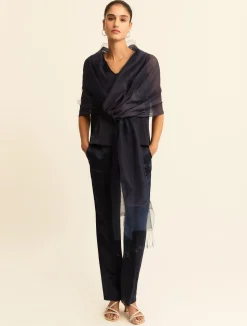 Pantalone in raso di lino e viscosa - BLU