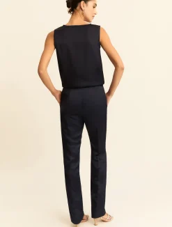 Pantalone in raso di lino e viscosa - BLU