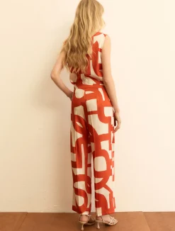 Pantalone in twill stampato - ROSSO GERANIO