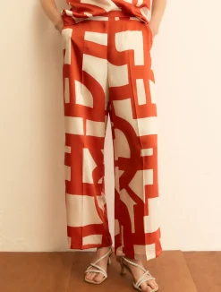 Pantalone in twill stampato - ROSSO GERANIO