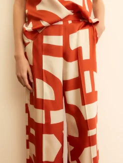 Pantalone in twill stampato - ROSSO GERANIO