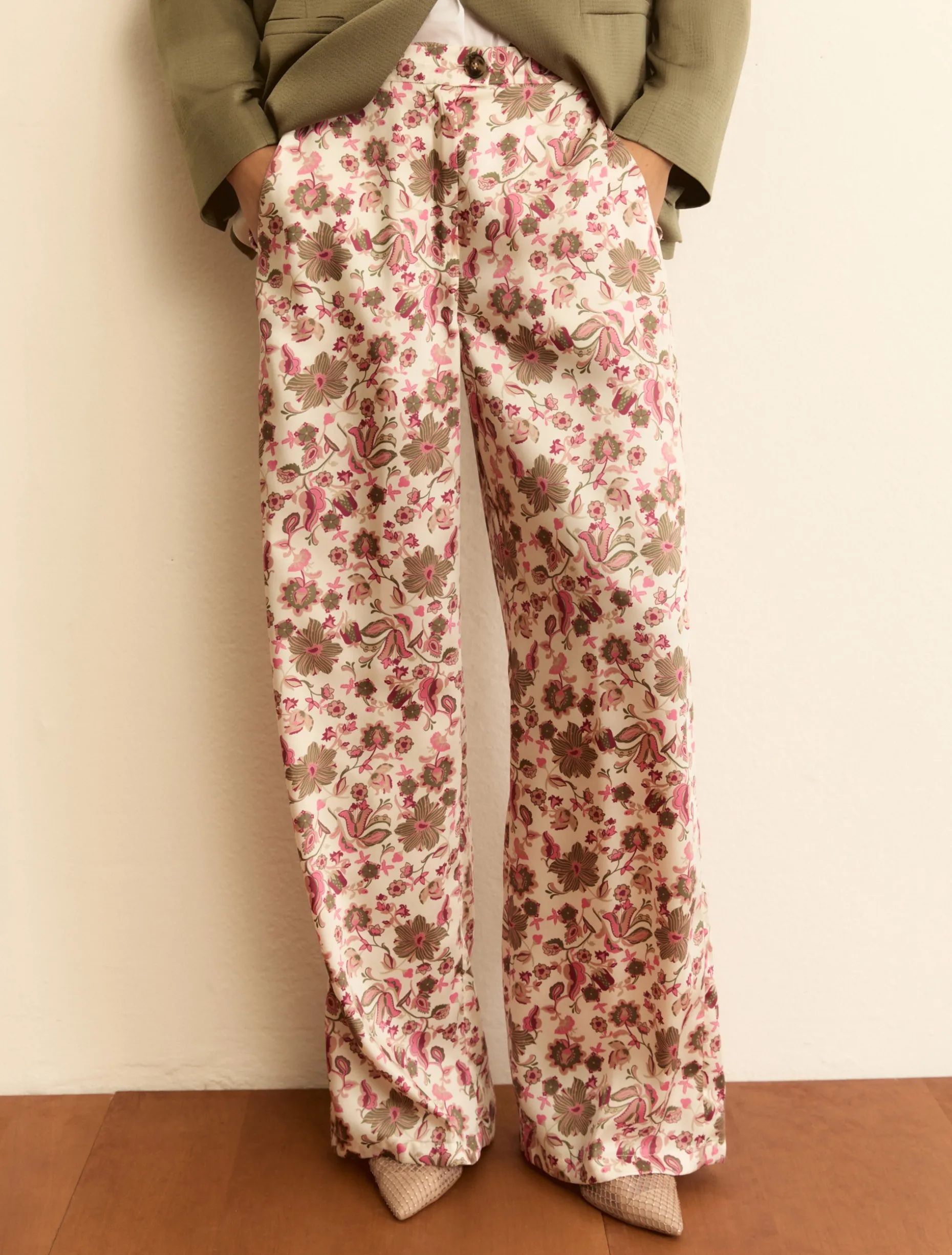 Pantalone in twill stampato - ROSA PERLATO