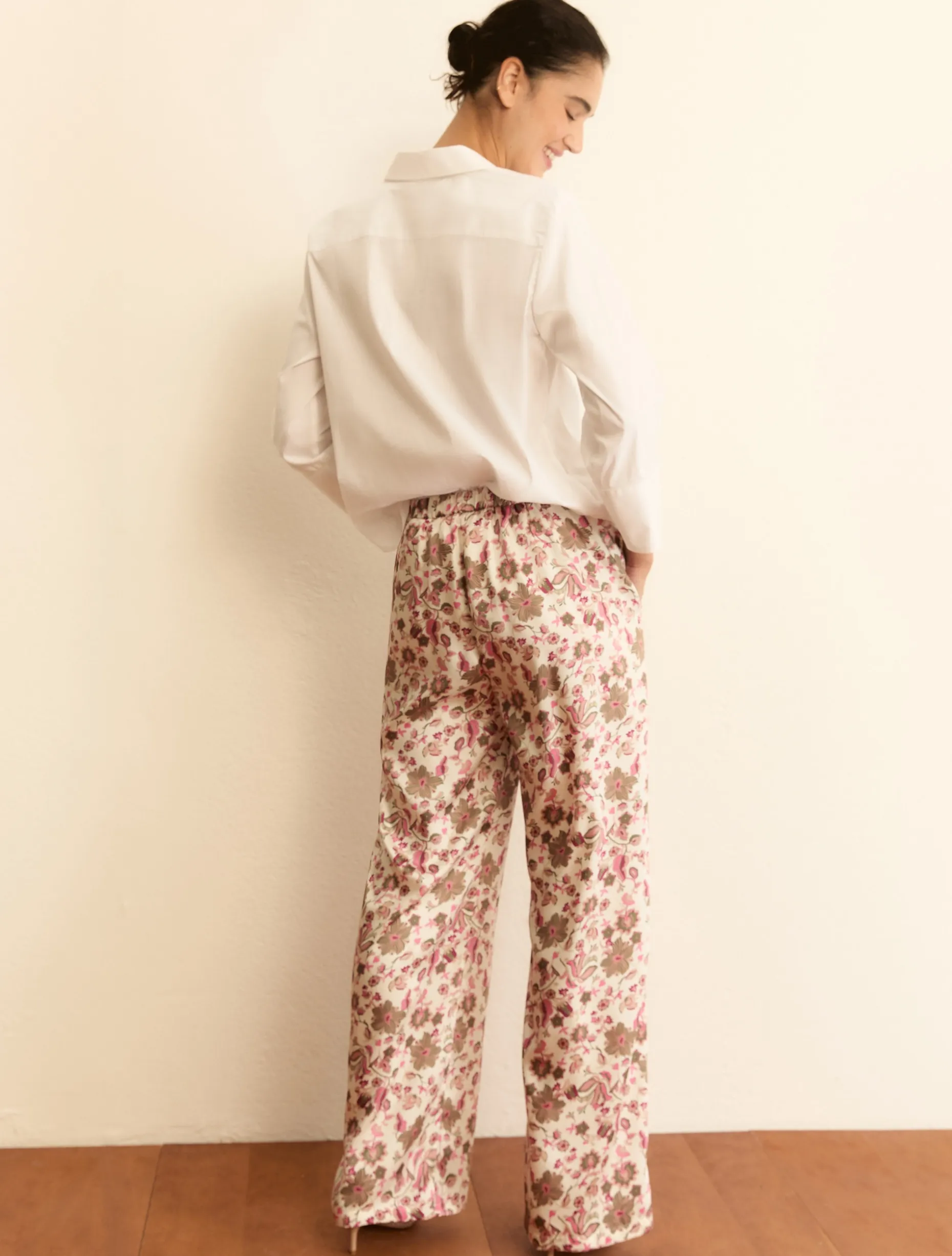 Pantalone in twill stampato - ROSA PERLATO