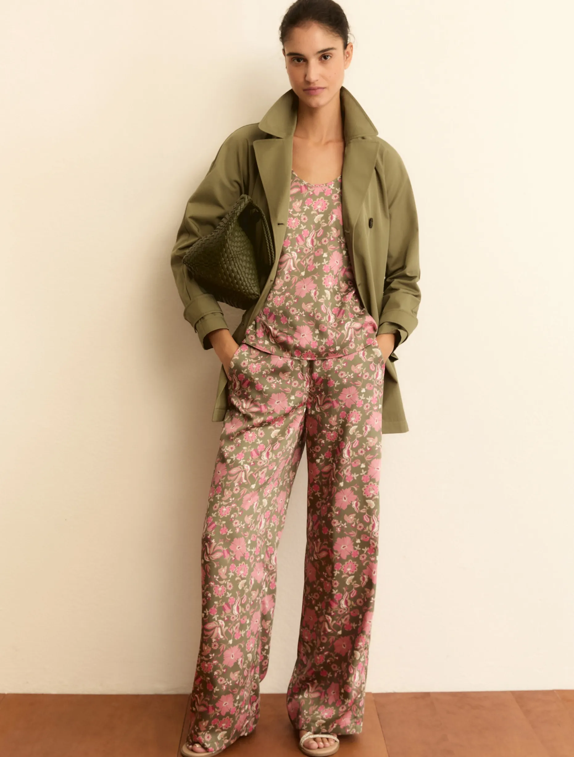 Pantalone in twill stampato - VERDE SOTTOBOSCO