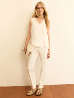 Pantalone slim fit in gabardina - BIANCO