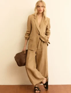 Pantalone dritto in lino - ECRU`