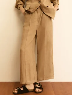 Pantalone dritto in lino - ECRU`