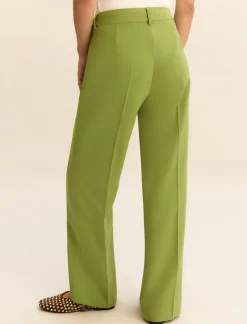 Pantalone dritto in tessuto stretch - VERDE