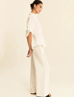 Pantalone fluido in viscosa e lino - BIANCO