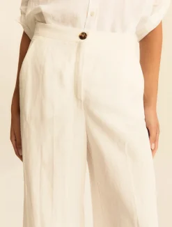 Pantalone fluido in viscosa e lino - BIANCO