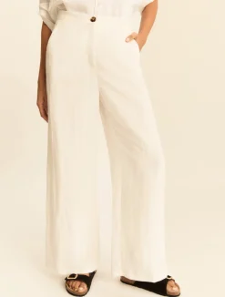 Pantalone fluido in viscosa e lino - BIANCO