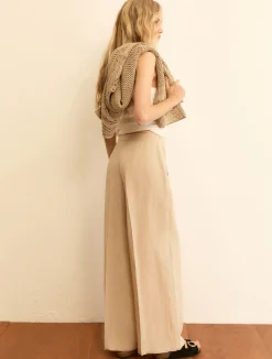 Pantalone fluido in viscosa e lino - BEIGE