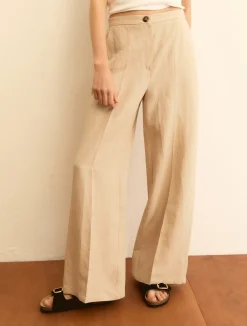 Pantalone fluido in viscosa e lino - BEIGE