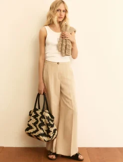 Pantalone fluido in viscosa e lino - BEIGE