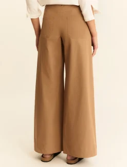 Pantalone wide leg in gabardina stretch - CAMMELLO