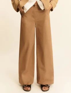 Pantalone wide leg in gabardina stretch - CAMMELLO