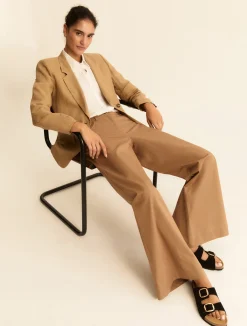Pantalone wide leg in gabardina stretch - CAMMELLO